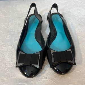 OKA b. Jelly Sling Back Flats Black Bow Silver Accent 8